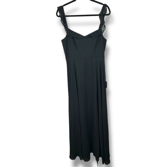Lulus NWT Dreamy Admiration Black Ruffled Sweetheart Chiffon Maxi Dress Large - Picture 3 of 11